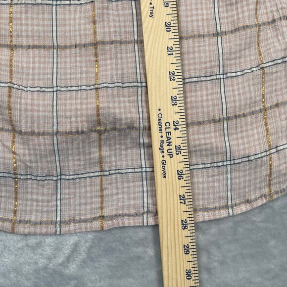 Free People Top Women XS Break My Stripe Plaid Oversized Pale Pink Gold Metallic - Picture 8 of 16